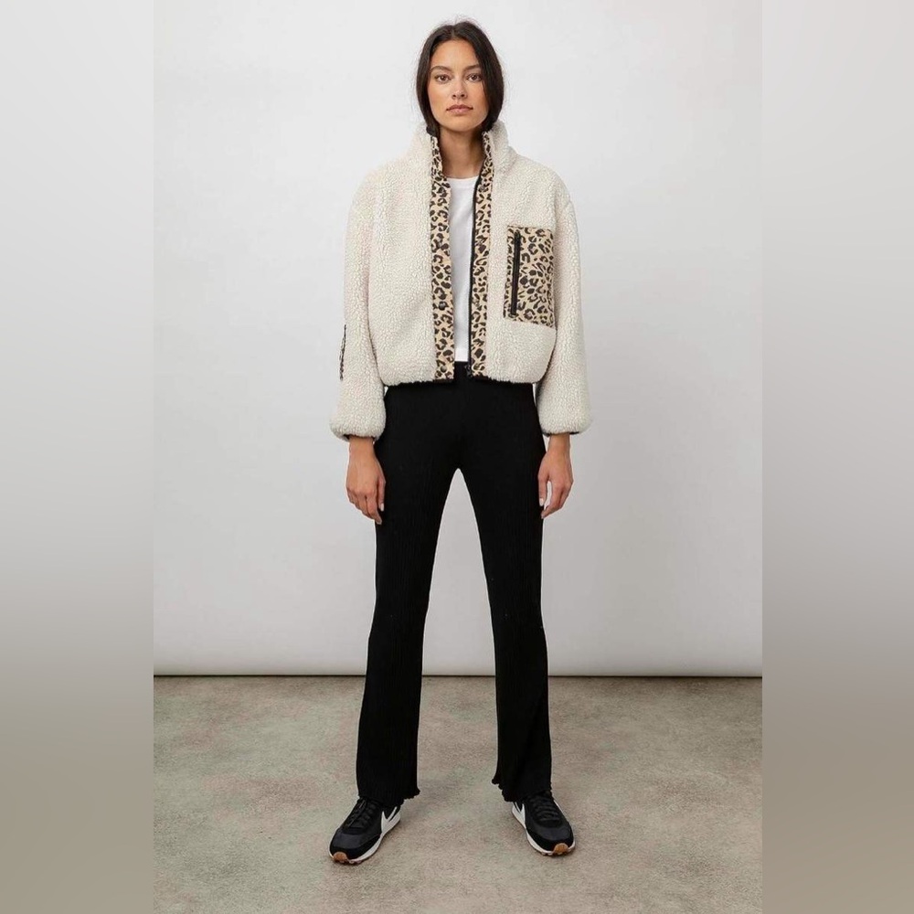 Rails Cream Teddy Jacket with Leopard Trim - Picture 13 of 16